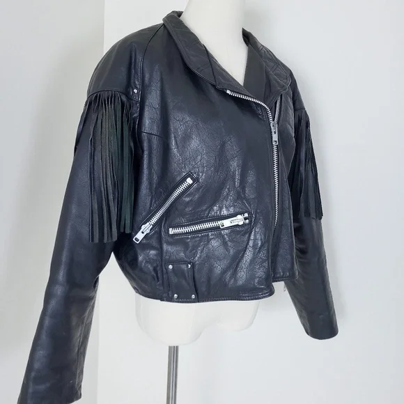 Vintage genuine leather motorcycle jacket iconic authentic 80s 90s fringe - Picture 3 of 16